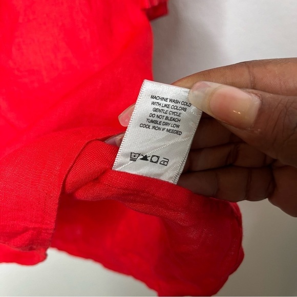 John Mark Women 100% Linen Top XL Red Bell Half Sleeve Scoop Neck Summer Spring - Picture 6 of 8